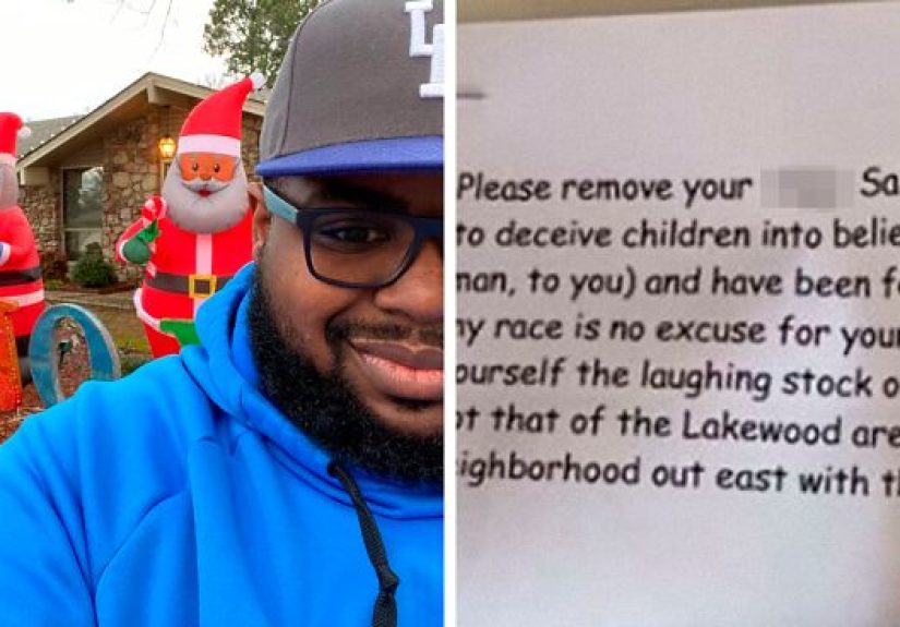 Man Decides To Decorate His Yard With A Black Santa, Receives A Letter From His Racist Neighbor