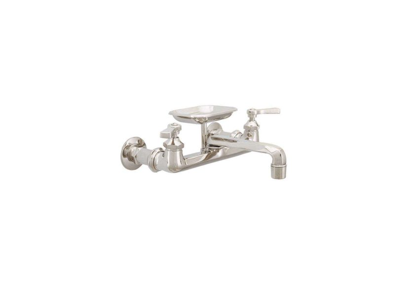 Mississippi Wall-Mount Kitchen Faucet with Soap Holder and Flat Levers