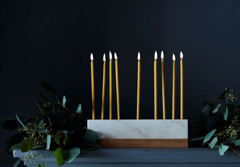 Vermont White Marble & Wood Menorah