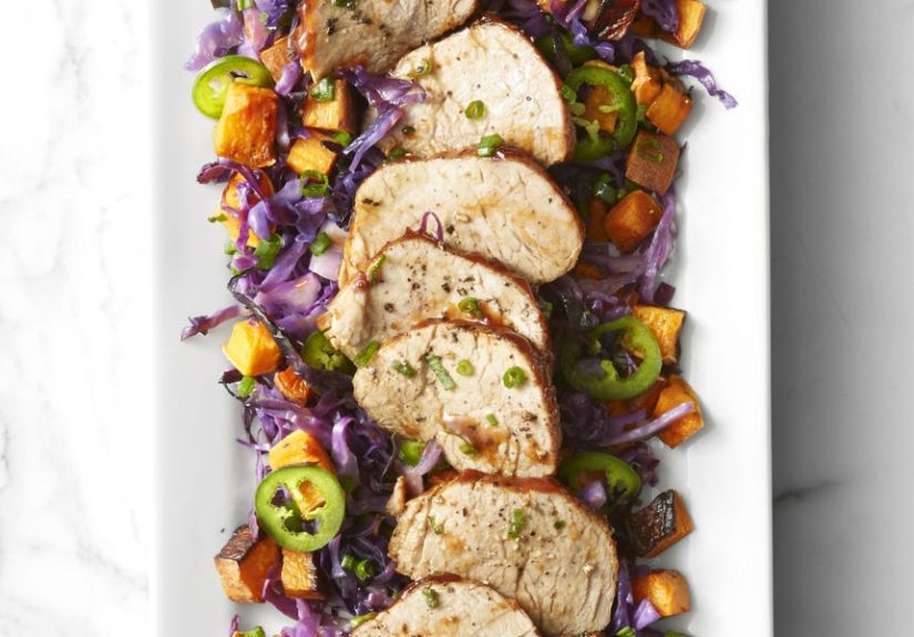 Roast Pork and Sweet Potatoes with Spicy Cabbage Recipe - How to Make Roast Pork and Sweet Potatoes with Spicy Cabbage